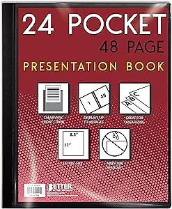 Better Office Products 24 Pocket Bound Presentation Book, Black with Clear View Front Cover, 48 Sheet Protector Pages, 8.5" x 11" Sheets, Art Portfolio, Durable Poly Covers, Letter Size, Black