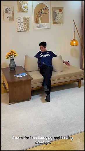 Solid Wood Sofa Bed with Storage Table – From Minimalist Bed to Full Living Space #sofa