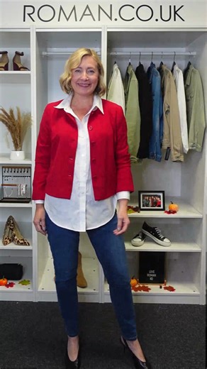 Rachel dresses this festive red jacket up and down! ❤️ Shop now 🛍 https://bit.ly/49g0R9X | Roman