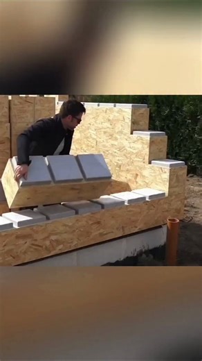 Gablok's interlocking insulated wooden blocks assembling like large LEGO pieces to build houses and structures with ease