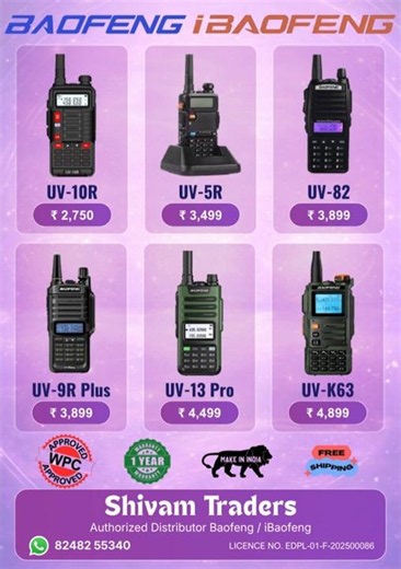 Baofeng Licensed Walkie Talkie Price List 2026 | All Models with Images | Official Prices