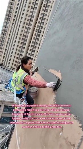 Extreme Heights: High-Rise Plastering on a Rope! 🏗️🧗 #construction #dangerous #job #craft #skills