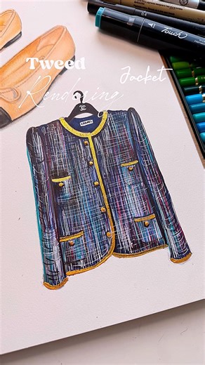 How to Render a Tweed Jacket | Fashion Illustration #TweedJacket#FashionIllustration#FashionSketch