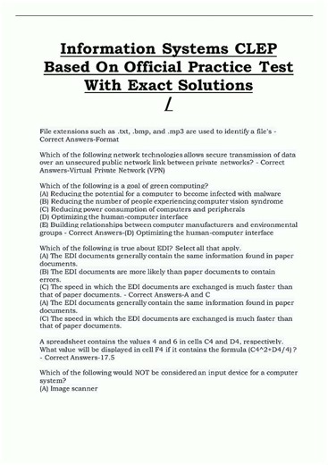 Information Systems Clep Based On Official Practice Test With Exact Solutions Authentic Exam Prep W