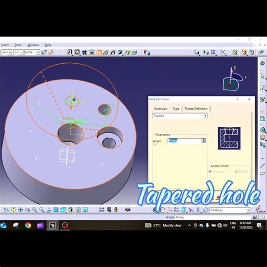 CATIA V5 Tapered Hole | Conical Hole in Seconds 🔥 | #shortsvideo #cad #3ddesignsoftware #automobile