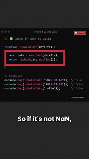 How to Check if Date is Valid in JavaScript | Quick Tip | #javascript #shorts