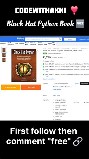 Ankit Kumar | Python Developer on Instagram: "Back Hat Python Book Free 🥶 #exploremore #ethicalhacker #ethicalhackingbooks"