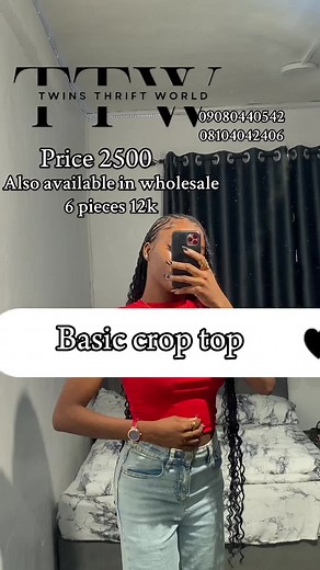 Basic crop top 2500 each Wholesale 6pieces 12k #10 #10k #twinsthriftworld #ttw #CapCut #basictop #croptop #top #tops
