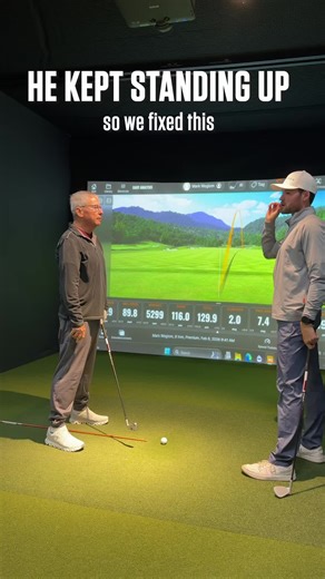 Here’s how we fixed standing up during the swing: It may seem simple, but standing a little taller at address is a great first step. If you like to stand up in the backswing, why not just start in a taller position to limit the vertical movement? Sometimes the best fixes are the simplest 🤙 #golflesson #golftips