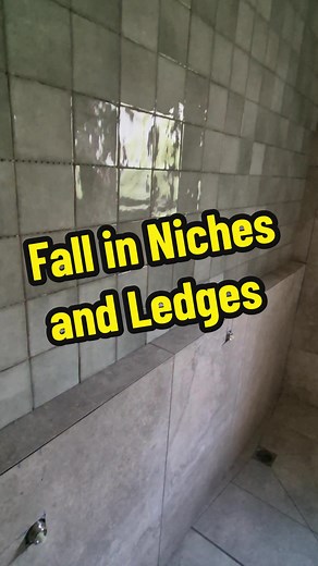 Fall to Niches and Ledges: We ensured a fall of 1:100 to niches and ledges, effectively directing water towards the waste outlet, preventing pooling and potential damage. AS3740: 2021 - 4.12.4 (d) The base of a niche shall have a minimum grade fall of 1:100 towards the shower. #waterproofing #waterproofingtips #homerenovations #bathroomrenovation