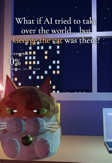 AI tried to take over the world. It just needed one keypress… and George loves a warm laptop 🐱💻 Volcano or giant monster next? 👇 #whatif #ai #cat #robots #3danimation