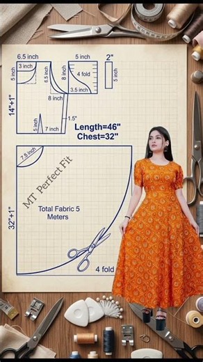 ✂️32 Size Frock Drafting | Perfect Fit Cutting Tutorial #shorts #shortsfeed #youtubeshorts