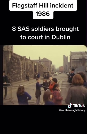 Eight British Special Air Service (SAS) soldiers were apprehended at a Garda Irish Army checkpoint at Flagstaff in County Louth on the road to Omeath. The soldiers were dressed in civilian clothes and were armed. Under tight security, the men are brought from Dundalk to the Green Street courthouse in Dublin for a special late night sitting of the Special Criminal Court. Both ends of Green Street are sealed off. Armed troops and police are stationed at vantage points around the city centre courtr