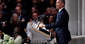 Obama takes on “petty” politics in McCain eulogy