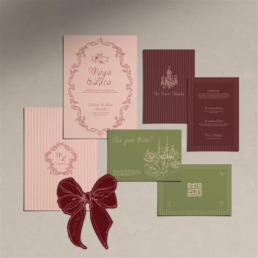 Green Pink Victorian Wedding Invitation Suite Baroque Wedding Vintage Invite With RSVP Card Retro Wedding Invitations Coquette Wedding - Etsy
