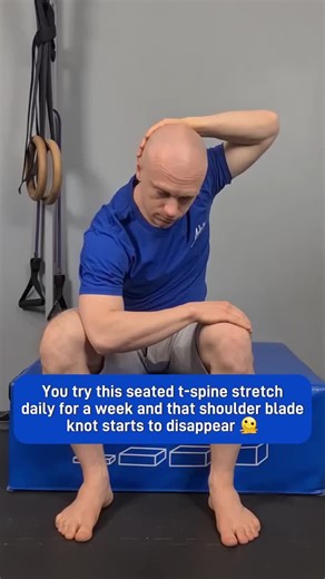 Get ready for the ultimate back stretch 👉Follow @adam.movement.therapy for less shoulder blade knots There are 2 ways I get relief from shoulder blade discomfort, rolling out the muscles around and behind your shoulder blades and stretching your T-spine rotation in a stretch like this. Or you could try both. Loosening up your T-spine like this helps because if your T-spine is locked down, your shoulder blade movement becomes limited too. If you want to reach for something in front of you to the