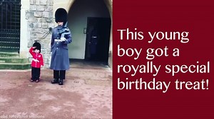 Boy gets surprise photo with member of Britain's Coldstream guards on birthday
