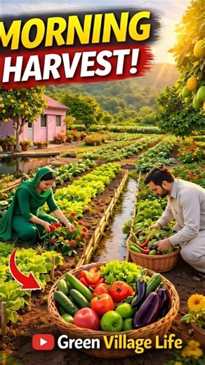 🌿 Morning Harvest! Fresh Vegetables from Village Garden 🍅🥒 #greenvillagelife #shorts