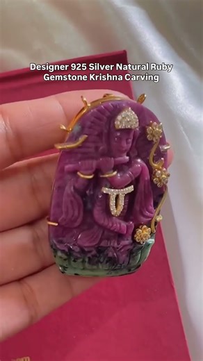 Designer 925 Silver Natural Ruby Gemstone Krishna Carving ❤️
