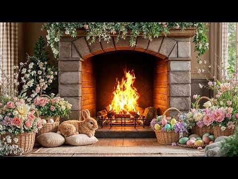 Easter Fireplace Ambience | Easter Wallpaper | Easter Party Background | Easter Bunny | Easter Eggs