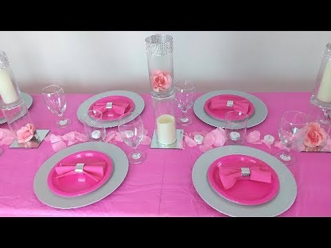 DOLLAR TREE DIY PINK AND SILVER TABLE SETTING, Cheap Table Setting, Wedding Table Setting