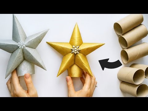 How to Make Star Tree Topper from Toilet Paper Rolls 🌟 DIY Christmas Ornaments - Easy Craft Tutorial