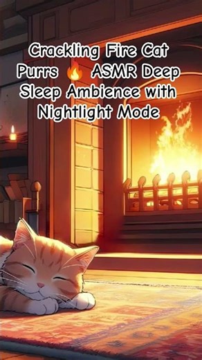 Crackling Fire Cat Purrs 🔥 ASMR Deep Sleep Ambience with Nightlight Mode #sleepy #sleeptight