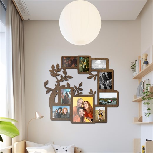 Wood Family Photo Collage, Wooden Picture Frame Collage, Wall Photo Gallery, Photo Frames Wall Collage, Wall Mounted Wooden Photo Frame Set - Etsy