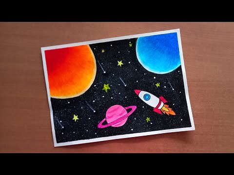 How to make space drawing for school project / Space painting / Easy and beautiful scenery drawing