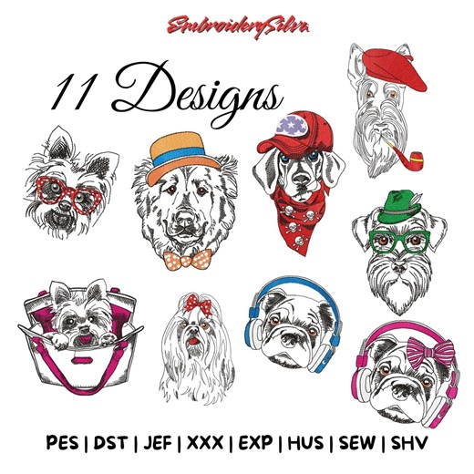 11 Dog Embroidery Designs, Animal Lover Instant Download (PES, DST, JEF) - Etsy