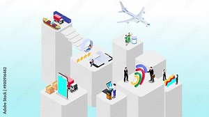 People using touch screen interfaces, augmented reality and IOT devices 3d animation cartoon