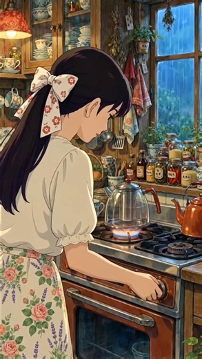 Rainy Day in a Cozy Japanese Village 🌧️☔ | Ghibli-Inspired Anime #Shorts