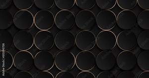 Deluxe abstract circles on dark grey background. Beautiful collection of luxury backdrops. Gold grid border animated. Black metal background with golden light lines. 3d geometric texture illustration Stock Video