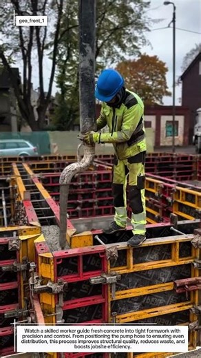 Precision Concrete Pouring Inside Formwork – Skilled Construction in Action!