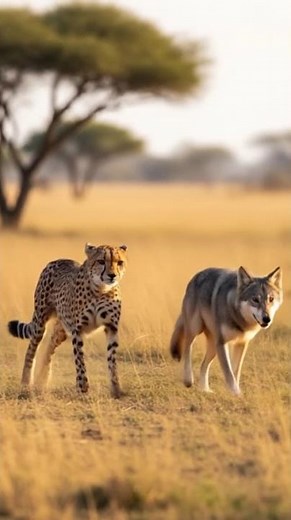 Cheetah vs Wolf – The Fastest Wins! #CheetahVsWolf #WildlifeShorts #AnimalFight #Nature