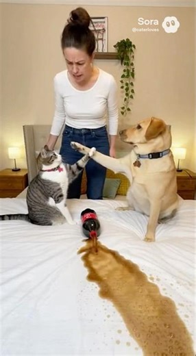 cat vs dog who did this?🤔#funnyvideo #shorts