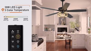 Parrot Uncle Ceiling Fans with Lights and Remote, 52 Inch Black Chandelier Ceiling Fan for Bedroom Living Room, Dimmable Lighting Ceiling Fans with 6-Speed Reversible DC Motor, ETL