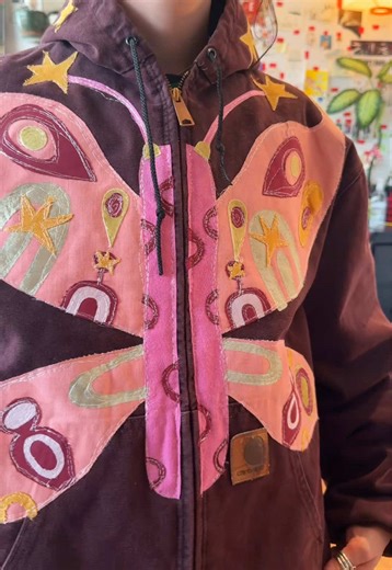 Beautiful Butterfly Design on Faded Purple Carhartt Jacket