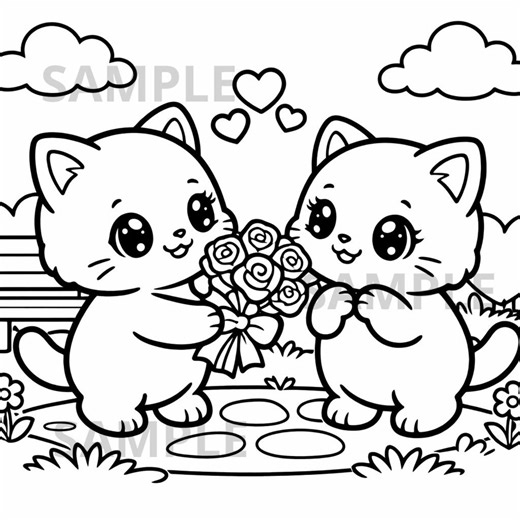 Kitten Giving Roses Coloring Page, Cute Valentine Cat Coloring for Kids, Kawaii Kitten Coloring Page, Printable Activity, PDF PNG Download - Etsy