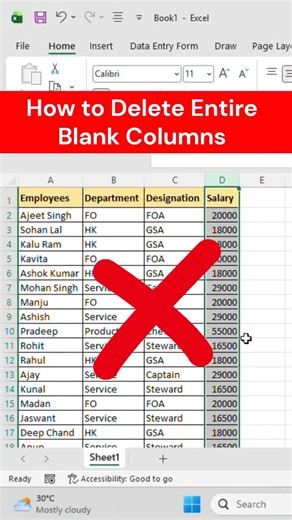 How to Delete All Blank Columns in Excel in 5 Seconds! | No VBA #shorts #excel