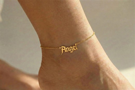 14k Gold Gothic Name Anklet · Custom Name Anklet · Women's Anklet · Chain Leg Bracelet - Etsy