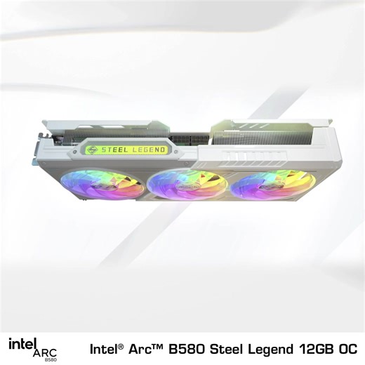 2.3K views · 26 reactions | White elegance outside, infinite colors inside. Steel Legend’s ARGB LED with Polychrome SYNC lets your rig glow your way. Intel Arc B580 Steel Legend 12GB OC explore: https://bit.ly/3Zk2NaX #ASRock #GraphicsCard #ARC #B580 #SteelLegend #12GB #OC #Intel Intel | ASRock | Facebook