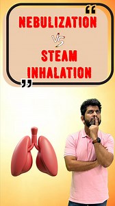 Nebulization Vs Steam inhalation; • Purpose: Nebulization delivers specific medications directly to the lungs, while steam inhalation is primarily used to relieve nasal and sinus congestion. • Temperature: Nebulization produces a room-temperature mist, while steam inhalation involves hot vapor, which can help loosen mucus in the upper airways. • Mechanism: Nebulizers use compressed air or ultrasound to create a fine mist, whereas steam inhalation requires heating water to produce vapor. • Reach: