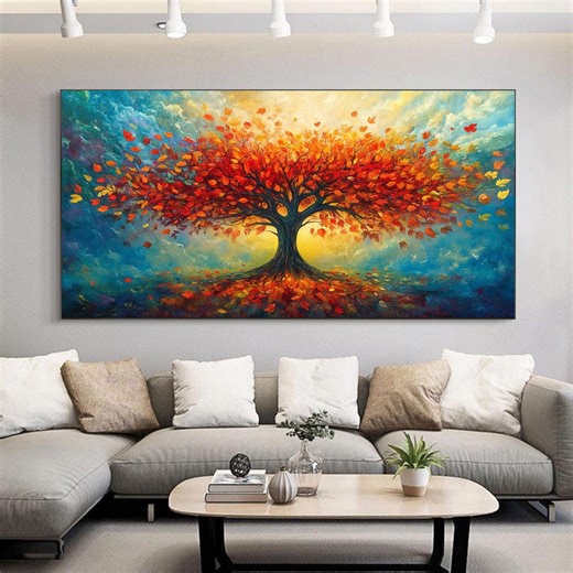 Original Tree of Life Oil Painting on Canvas, Abstract Boho Wall Art - Etsy