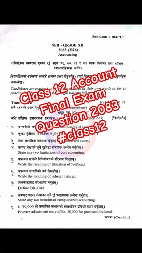 Class 12 Account Final Exam Question 2083 #class12