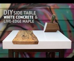 DIY White Concrete Table W/ Live-Edge Maple Inlay