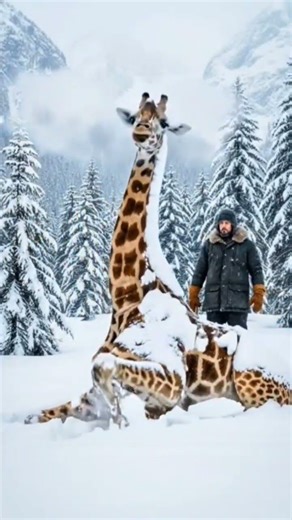 A Giraffe Frozen in Ice #animalrescue