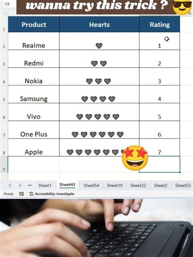 How to Create Heart Shape Rating in Excel.#shorts #excel_analyticsa2z #excel