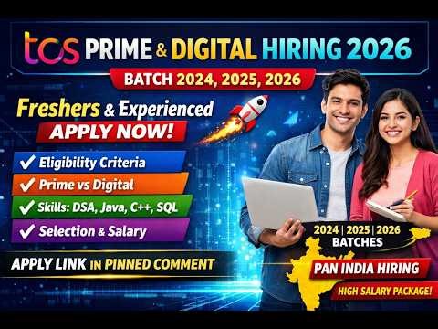 TCS Prime & Digital Hiring 2026 🚀 | Batch 24,25,26 | Freshers & Experienced 🔥