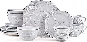 Pfaltzgraff Isabella 16-Piece Stoneware Dinnerware Set, Service for 4 - Handpainted Unique Glazed Finish - Includes Dinner Plates, Salad Plates, Bowls, Mugs - Dishwasher & Microwave Safe (Gray)